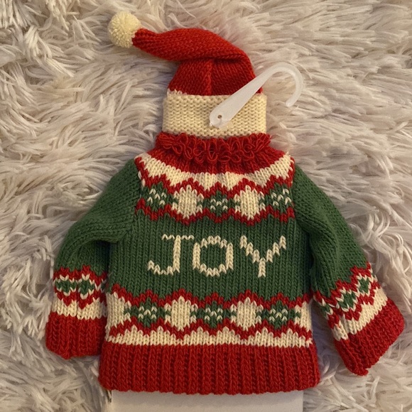 Holiday Gift Wrap Knit ‘JOY’ Sweater & Hat Bottle Topper 💗 Green & Red - Picture 7 of 13